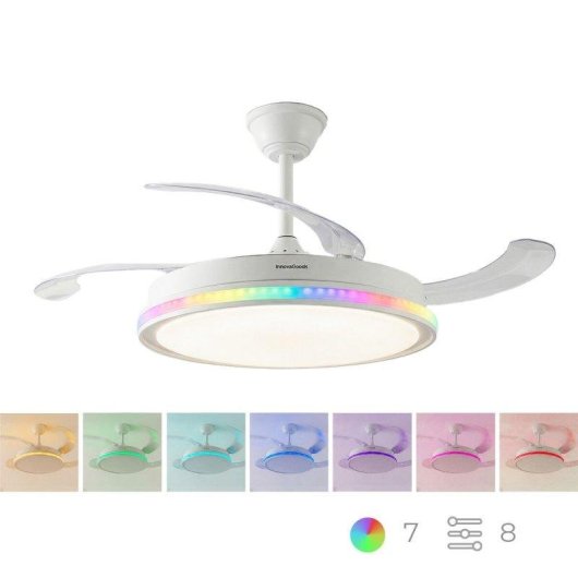 Ventilatore da soffitto InnovaGoods LED RGB 4 pale retrattili 6 velocità