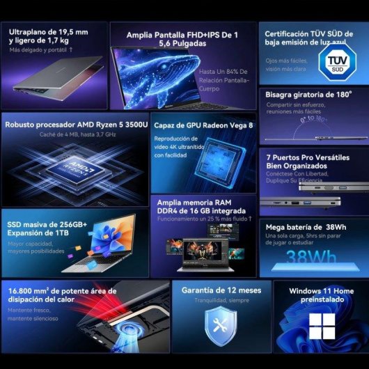 Monitor Blackview DCM5 14" FullHD IPS Portátil 60Hz USB-C Altavoz Integrado Carga Inversa Soporte ajustable