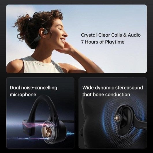 Auriculares Kinglucky X7 sem fios Bluetooth 5.4 condução óssea desportivos IPX5 pretos