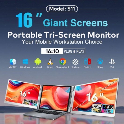 Monitor FOPO S11 16" FullHD+ 60Hz IPS Doble Pantalla Plegable USB-C Mini HDMI