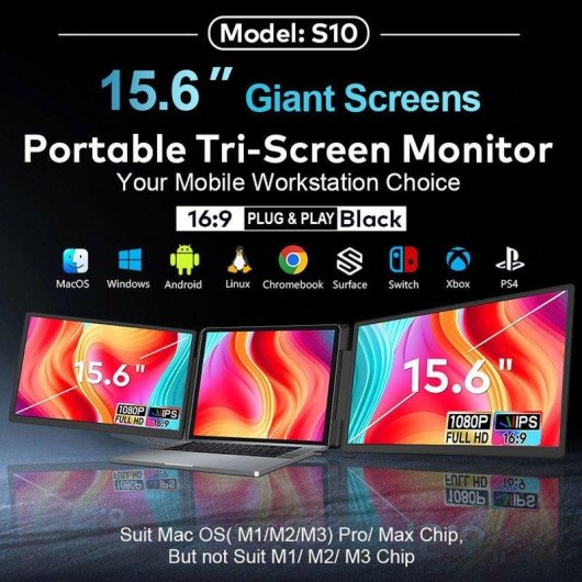 Monitor FOPO S10 15,6" FullHD 60Hz IPS Doble Pantalla Plegable USB-C Mini HDMI