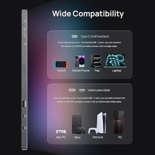 Monitor Arzopa Z3FC 16,1" QHD 180Hz IPS Portátil USB-C Mini HDMI Soporte Integrado