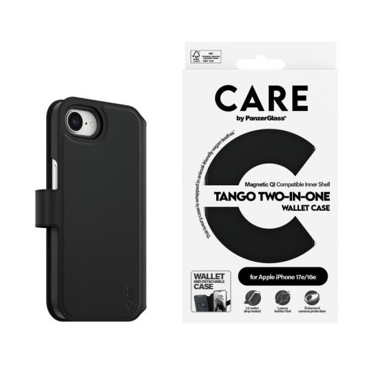 Funda für Handy PanzerGlass CARE Tango 2-in-1 Wallet Polycarbonat Schwarz für iPhone 16e 17e