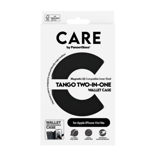 Funda für Handy PanzerGlass CARE Tango 2-in-1 Wallet Polycarbonat Schwarz für iPhone 16e 17e