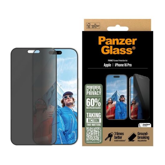 Displayschutz PanzerGlass iPhone 16 Pro Privacy Ultra Wide Fit