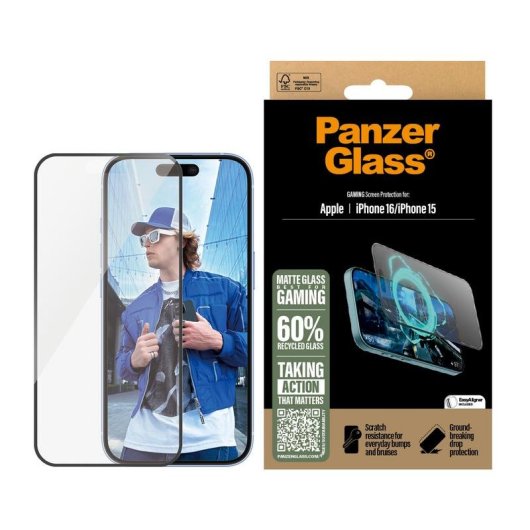 Protecteur d ecran PanzerGlass iPhone 16 15 Ultra-Wide Fit Gaming