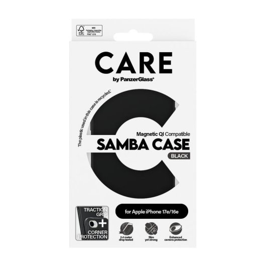 Funda para telemóvel PanzerGlass CARE Samba Cover TPU Preto Antichoque para iPhone 16e 17e