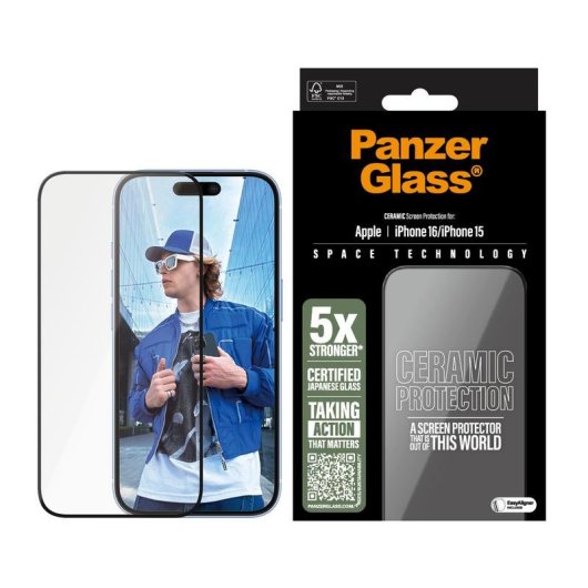 Protecteur d ecran PanzerGlass iPhone 16 15 Ultra-Large EasyAligner