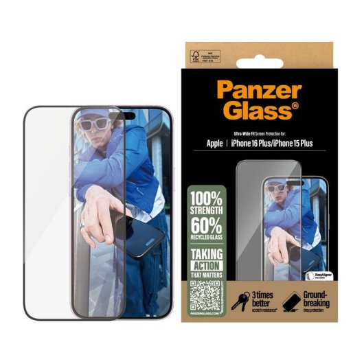 Protecteur d ecran PanzerGlass iPhone 16 Plus 15 Plus Ultra-Wide Fit
