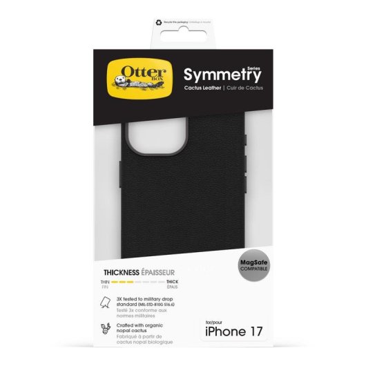 Funda para móvil OtterBox Symmetry Cactus Leather Cover case Piel Negra MagSafe para iPhone 17