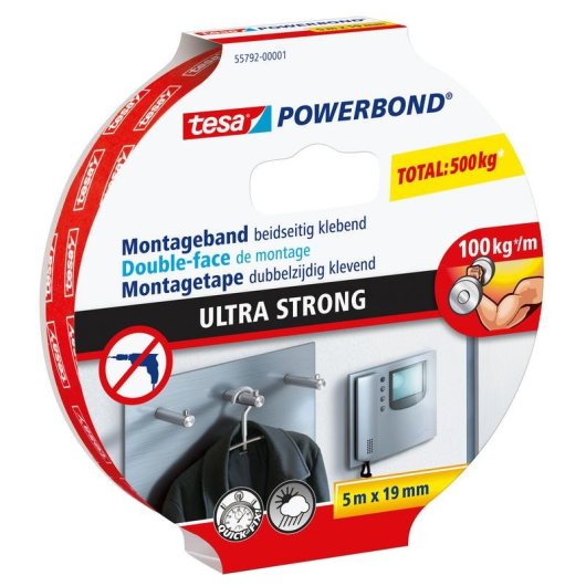 Cinta de montaje Tesa Powerbond Ultra Strong Blanco 5 m Doble Cara