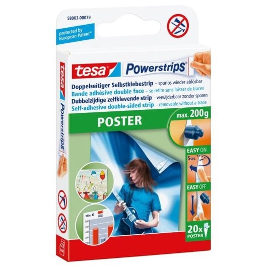Etiqueta de instalación Tesa Powerstrips POSTER Blanco Interior 20 piezas