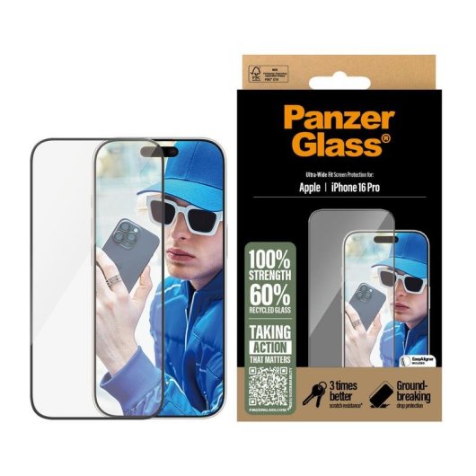 Protecteur d'écran PanzerGlass iPhone 16 Pro Ultra Wide Fit anti-chocs anti-rayures