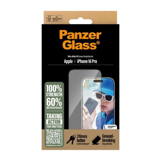 Protecteur d'écran PanzerGlass iPhone 16 Pro Ultra Wide Fit anti-chocs anti-rayures