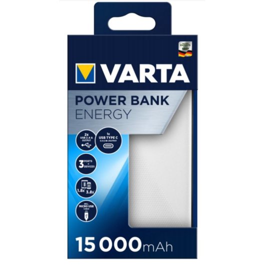 Powerbank Varta Energy 15000 15000 mAh USB-C 2x USB-A Schwarz Weiß
