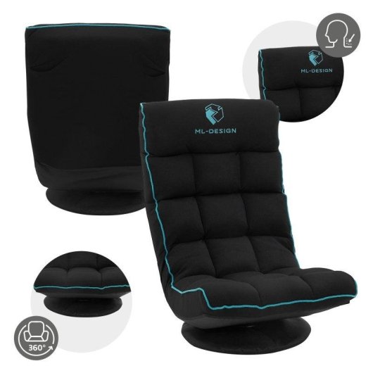 Silla de suelo gaming ML Design Giratorio 360° Ajustable Negro-turquesa
