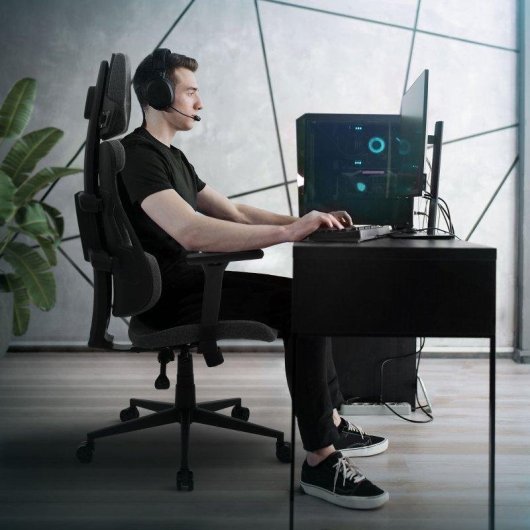 Silla Gaming Ergonómica ML Design Gris con Reposacabezas y Reposabrazos 3D Ajustable