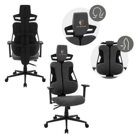 Silla Gaming Ergonómica ML Design Gris con Reposacabezas y Reposabrazos 3D Ajustable