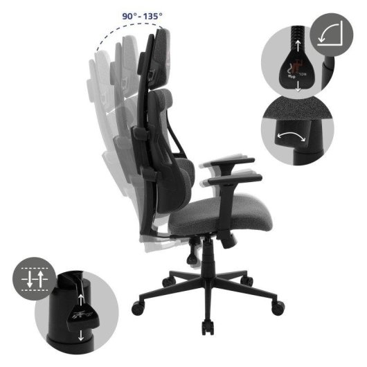 Silla Gaming Ergonómica ML Design Gris con Reposacabezas y Reposabrazos 3D Ajustable