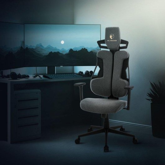 Silla Gaming Ergonómica ML Design Gris con Reposacabezas y Reposabrazos 3D Ajustable