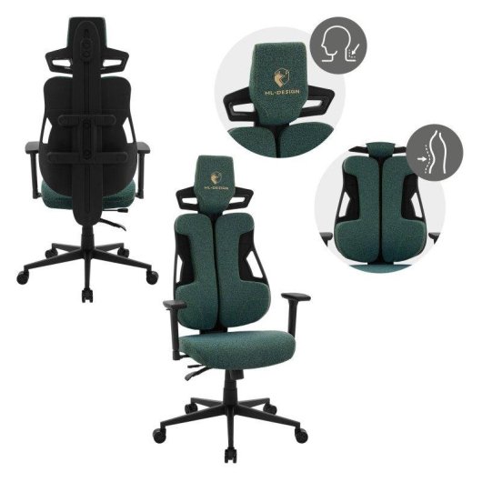 Silla Gaming Ergonómica ML Design Verde con Reposacabezas y Reposabrazos