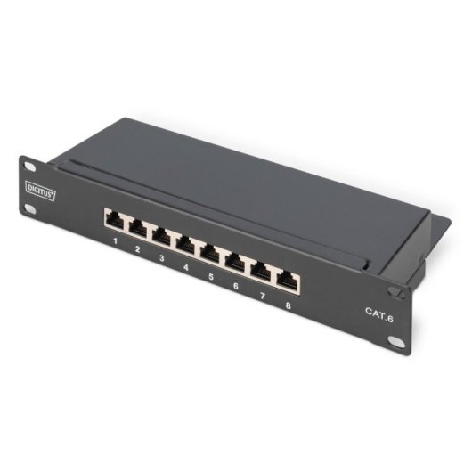 Painel de patch Digitus CAT 6 blindado 8 portas 1U rack 10 polegadas