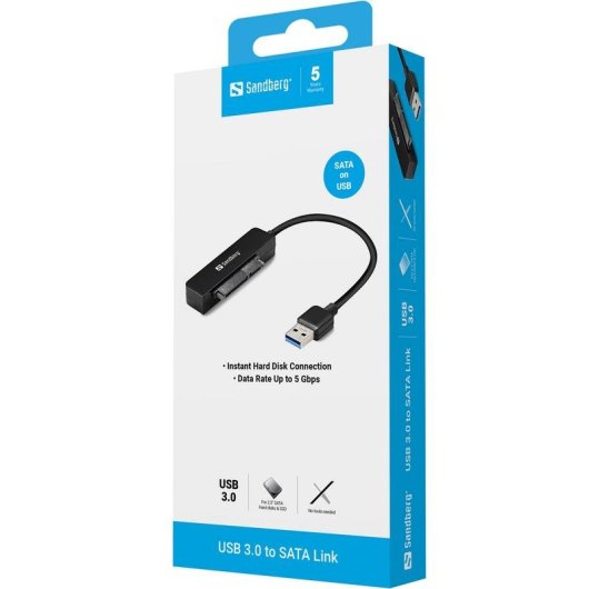 Adapter Sandberg USB 3.0 SATA Schwarz 5 Gbit/s Kompakt 2.5"
