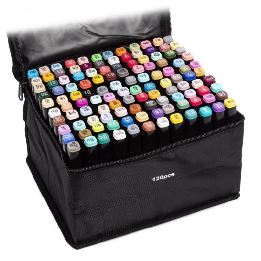 Set de 120 Marqueurs Double Pointe Couleurs Variées Étui Polyester