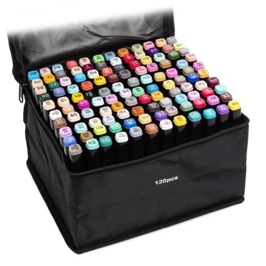 Set de 120 Marqueurs Double Pointe Couleurs Variées Étui Polyester