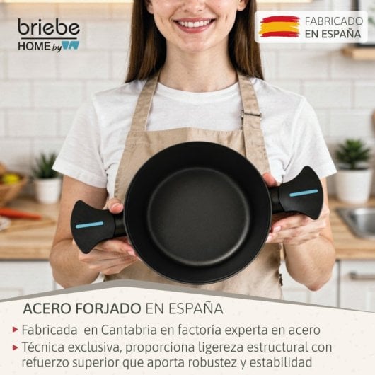 Cacerola Inducción Acero Forjado 20cm Antiadherente Sin Pfoa, Todas Cocinas Fabricada En España, Briebe, Mare, Azul