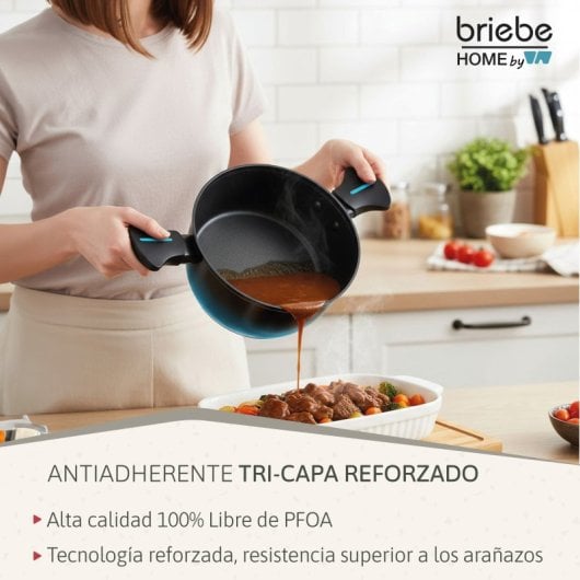 Cacerola Inducción Acero Forjado 20cm Antiadherente Sin Pfoa, Todas Cocinas Fabricada En España, Briebe, Mare, Azul