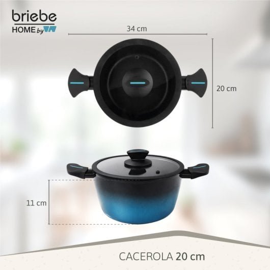 Cacerola Inducción Acero Forjado 20cm Antiadherente Sin Pfoa, Todas Cocinas Fabricada En España, Briebe, Mare, Azul