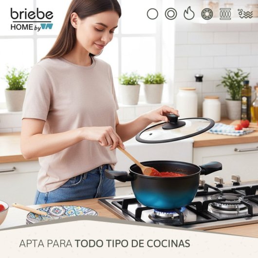 Cacerola Inducción Acero Forjado 20cm Antiadherente Sin Pfoa, Todas Cocinas Fabricada En España, Briebe, Mare, Azul