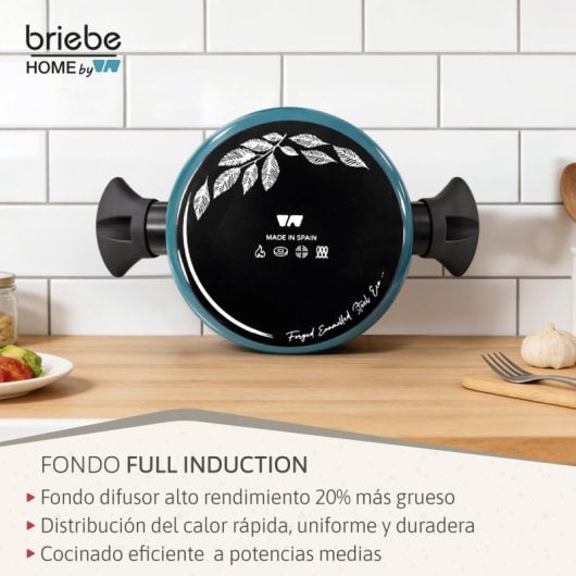 Cacerola Inducción Acero Forjado 20cm Antiadherente Sin Pfoa, Todas Cocinas Fabricada En España, Briebe, Mare, Azul