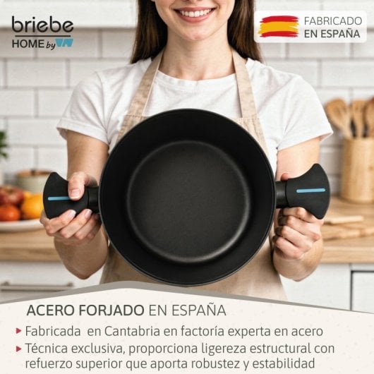 Cacerola Inducción Acero Forjado 24cm Antiadherente Sin Pfoa, Todas Cocinas Fabricada En España, Briebe, Mare, Azul