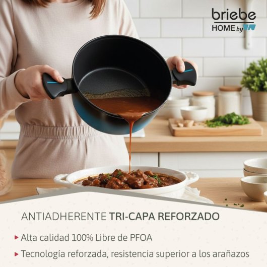 Cacerola Inducción Acero Forjado 24cm Antiadherente Sin Pfoa, Todas Cocinas Fabricada En España, Briebe, Mare, Azul
