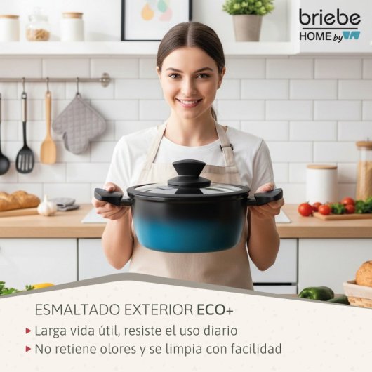 Cacerola Inducción Acero Forjado 24cm Antiadherente Sin Pfoa, Todas Cocinas Fabricada En España, Briebe, Mare, Azul
