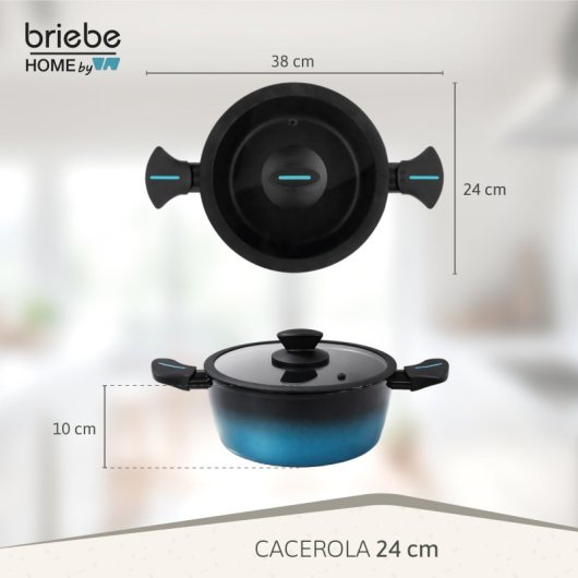 Cacerola Inducción Acero Forjado 24cm Antiadherente Sin Pfoa, Todas Cocinas Fabricada En España, Briebe, Mare, Azul