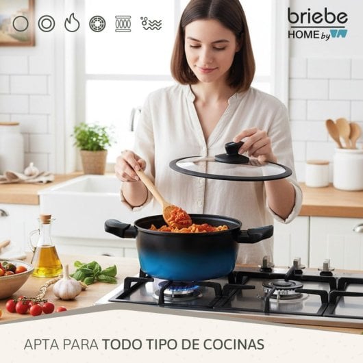 Cacerola Inducción Acero Forjado 24cm Antiadherente Sin Pfoa, Todas Cocinas Fabricada En España, Briebe, Mare, Azul