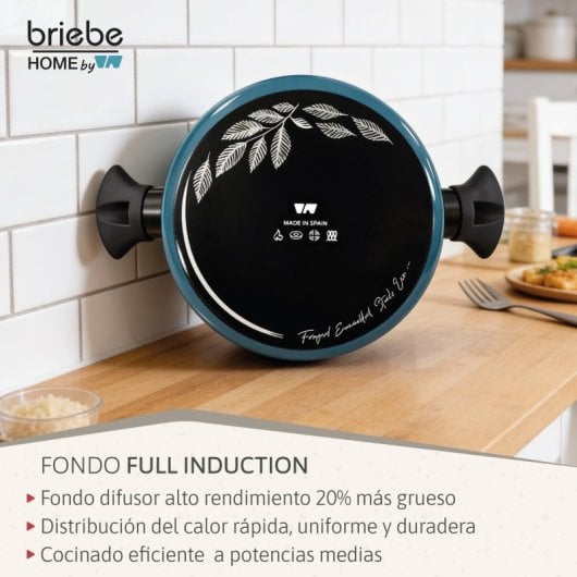 Cacerola Inducción Acero Forjado 24cm Antiadherente Sin Pfoa, Todas Cocinas Fabricada En España, Briebe, Mare, Azul