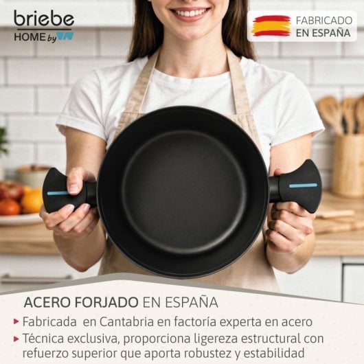 Cacerola Inducción Acero Forjado 28cm Antiadherente Sin Pfoa, Todas Cocinas Fabricada En España, Briebe, Mare, Azul