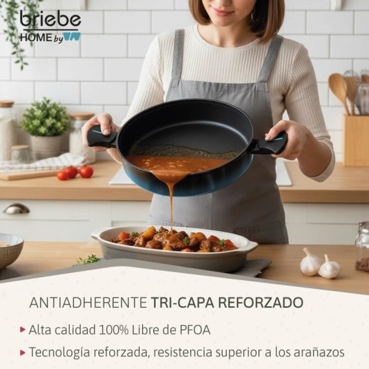 Cacerola Inducción Acero Forjado 28cm Antiadherente Sin Pfoa, Todas Cocinas Fabricada En España, Briebe, Mare, Azul