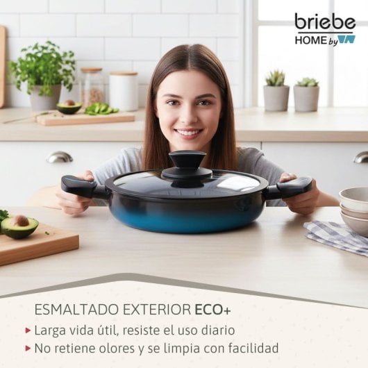 Cacerola Inducción Acero Forjado 28cm Antiadherente Sin Pfoa, Todas Cocinas Fabricada En España, Briebe, Mare, Azul