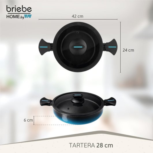 Cacerola Inducción Acero Forjado 28cm Antiadherente Sin Pfoa, Todas Cocinas Fabricada En España, Briebe, Mare, Azul