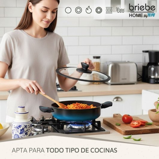 Cacerola Inducción Acero Forjado 28cm Antiadherente Sin Pfoa, Todas Cocinas Fabricada En España, Briebe, Mare, Azul