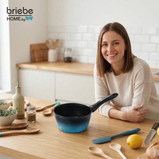 Cazo Inducción Acero Forjado 16cm Antiadherente Sin Pfoa, Todas Cocinas Fabricada En España, Briebe, Mare, Azul