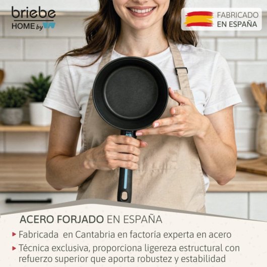 Cazo Inducción Acero Forjado 16cm Antiadherente Sin Pfoa, Todas Cocinas Fabricada En España, Briebe, Mare, Azul