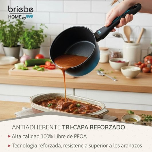Cazo Inducción Acero Forjado 16cm Antiadherente Sin Pfoa, Todas Cocinas Fabricada En España, Briebe, Mare, Azul