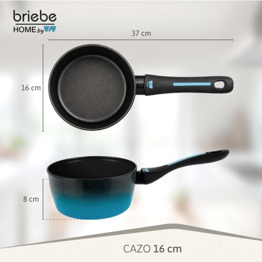 Cazo Inducción Acero Forjado 16cm Antiadherente Sin Pfoa, Todas Cocinas Fabricada En España, Briebe, Mare, Azul