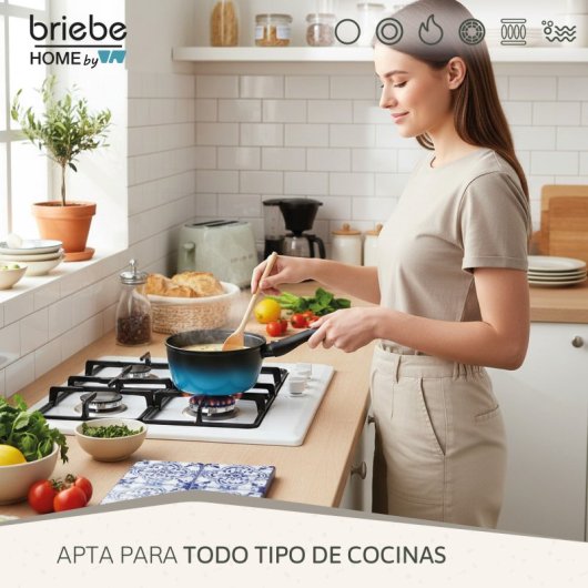 Cazo Inducción Acero Forjado 16cm Antiadherente Sin Pfoa, Todas Cocinas Fabricada En España, Briebe, Mare, Azul